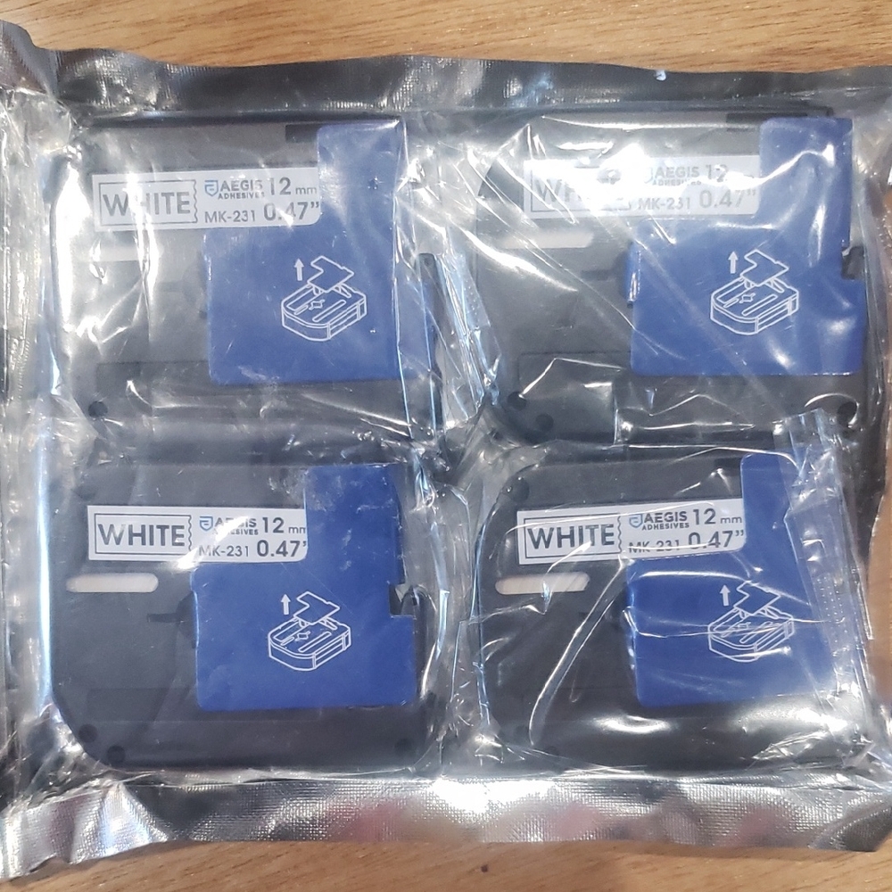 Aegis Adhesives 4 pack 12 mm 0.47" label maker replacement tape MK-231 nwot